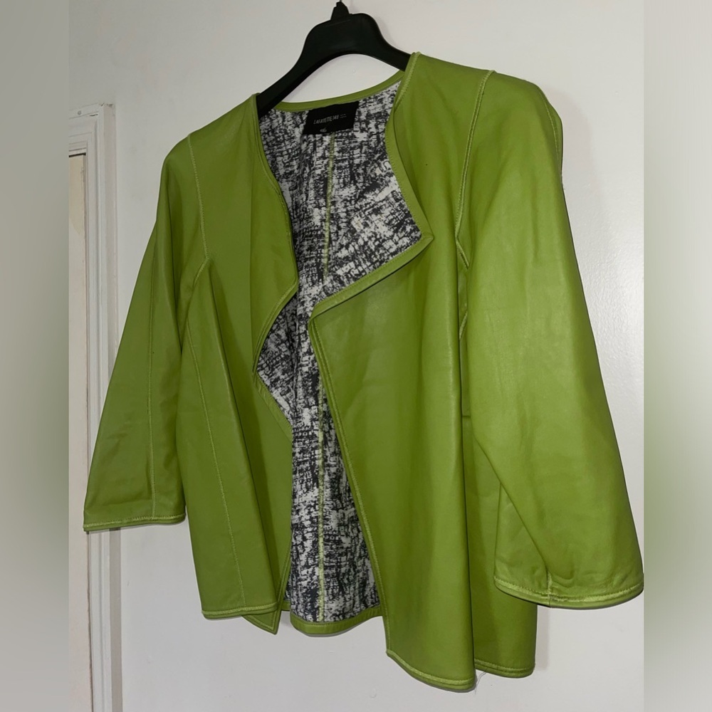 Lafayette 148 100% leather Olive Green Open Front Jacket - Picture 5 of 13